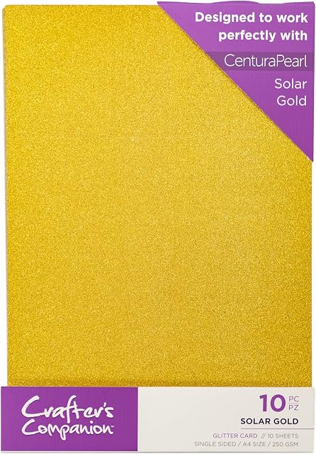 Crafters Companion A4 Coloured Glitter Card Pack Single Sided Solar Gold  250GSM (10 Sheet Pack) - Perfect for Arts and Crafts, Printing, Card Bases & Folding - Centura Pearl CPG10-SGOLD
