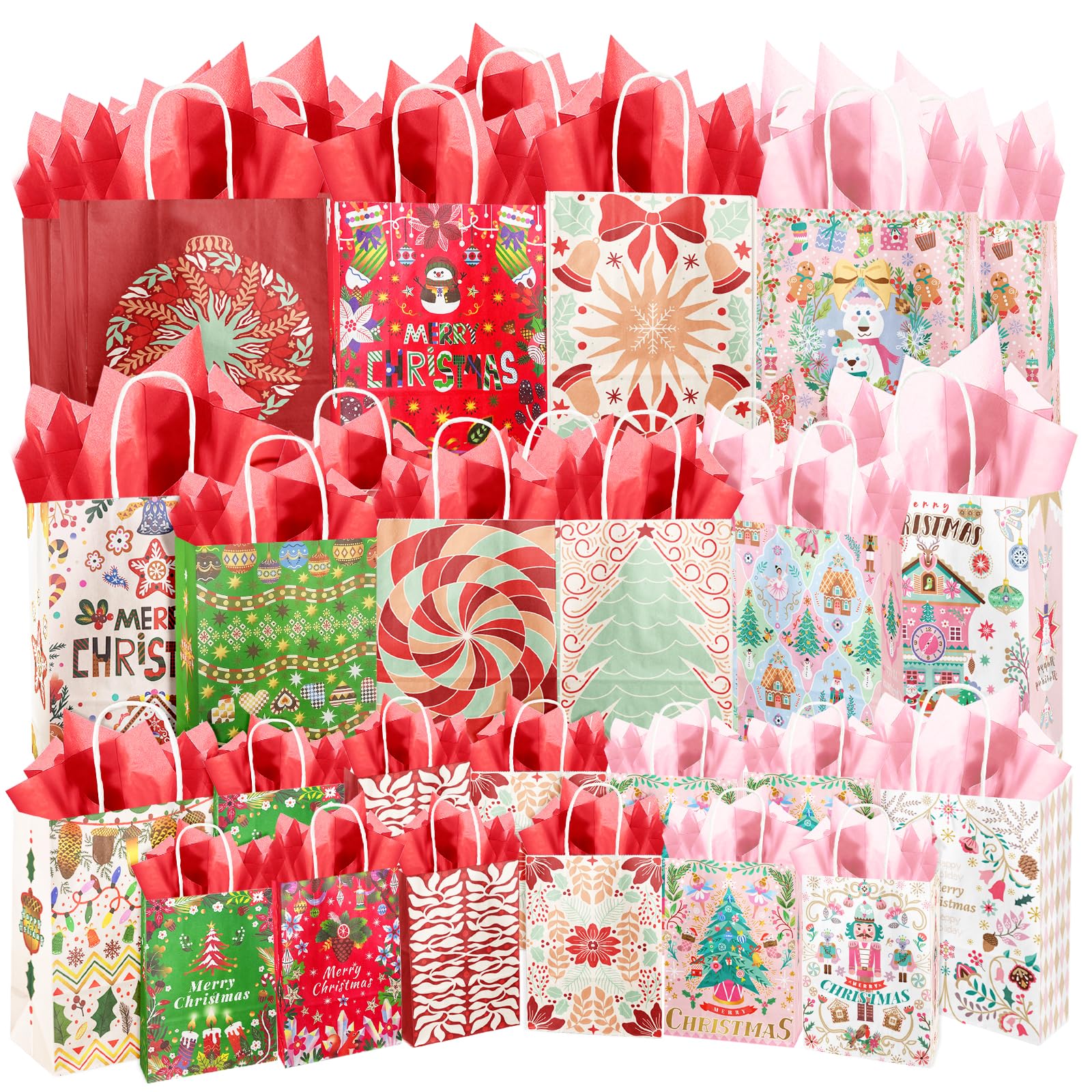 Gcardist Set of 36 Gift Bags with Handles, Paper Bags in Various Sizes, Christmas Party โ image 1