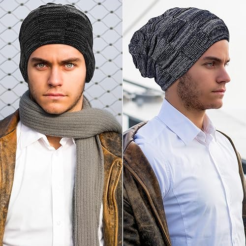 Miniatura 4 de Geyoga Gorro de invierno para hombre, gorro cálido y holgado, gorro de punto con forro polar para hombre
