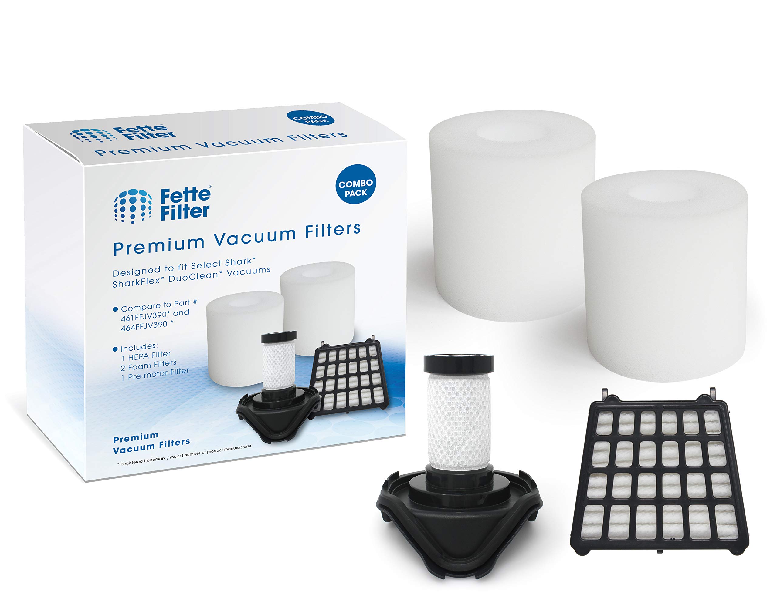 Fette Filter Vacuum Filter Kit Compatible with Shark FLEX DuoClean Corded Ultra-Light For Model #'s HV390, HV391, HV392 Part # 461FFJV390 & 464FFJV390 1 HEPA Filter + 2 Foam Filter+ 1 Pre-Motor Filter