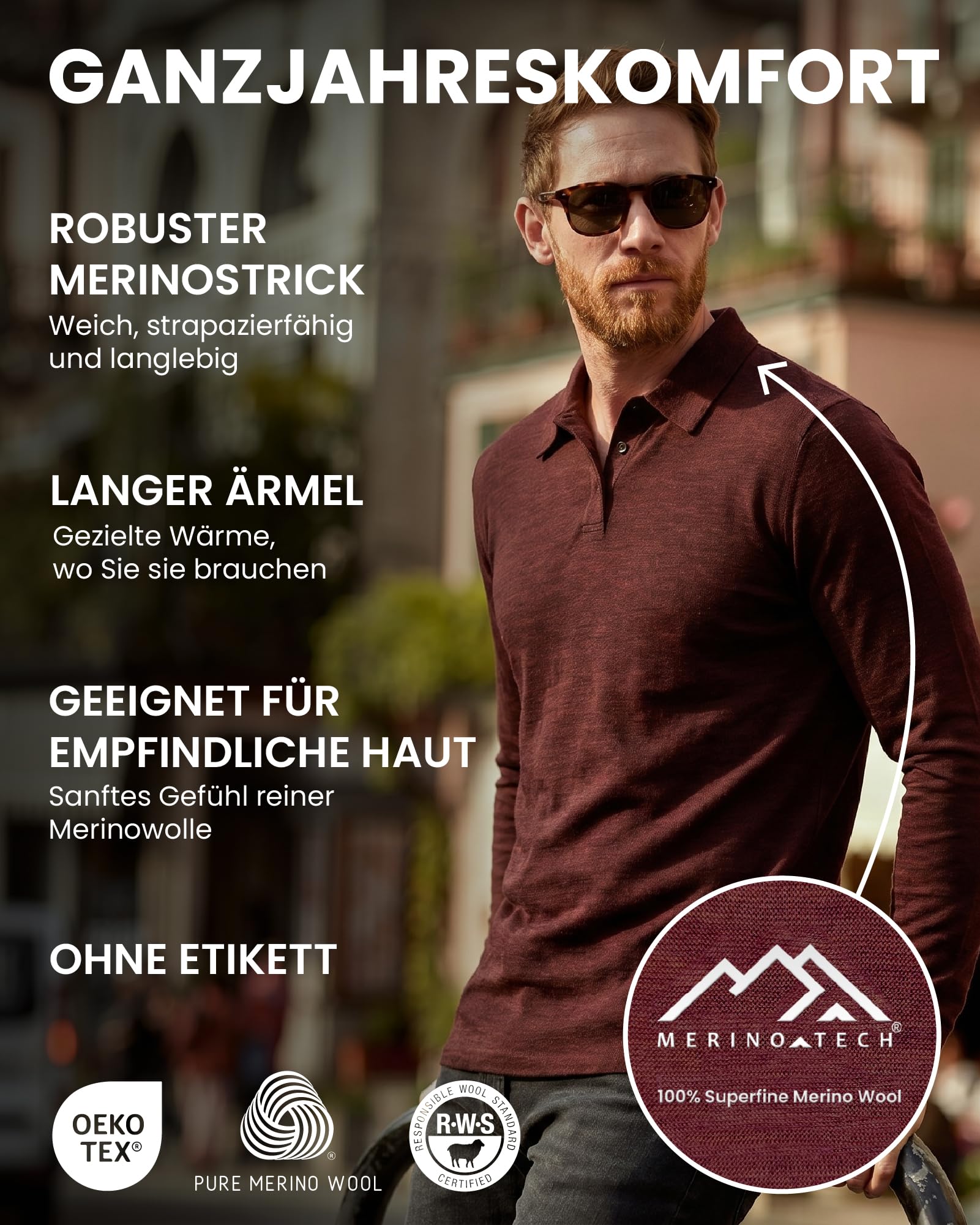 100% Merino Poloshirt Herren - Outdoor Atmungsaktiv Merino Shirt Herren Kurzarm Polo und Langarm Polo (XX-Large, Long Sleeve Charcoal)