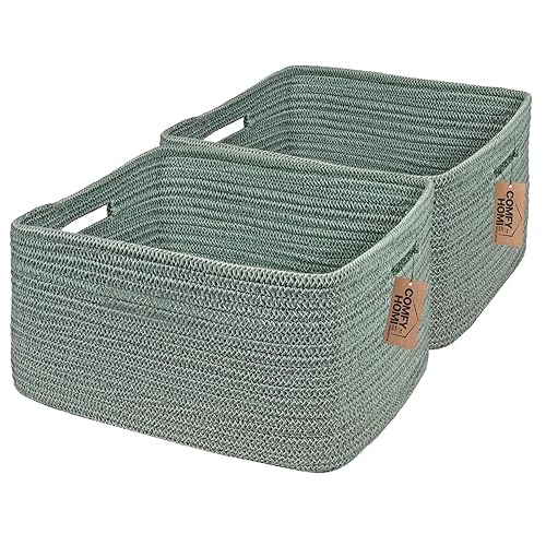 Miniatura 38 de COMFY-HOMI Paquete de 3 cestas tejidas de cuerda de algodón con asas para estantes, juguetes, libros, cesta de almacenamiento de ropa