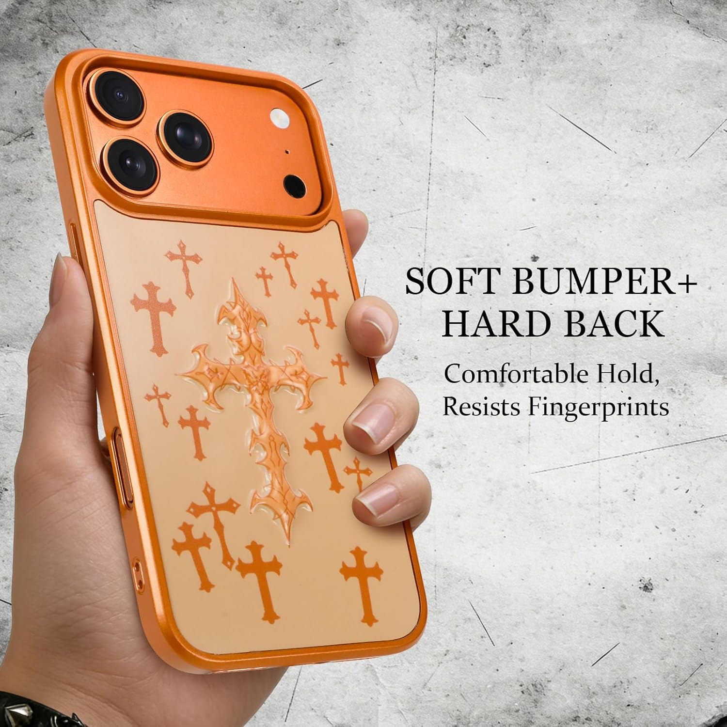 KANGHAR Designed for iPhone 17 Pro Max Case, Cool 3D Cross Phone Case for Men Boys Women, Christian Jesus Goth Y2K Aesthetic Design, Slim Fit Soft TPU Shockproof Protective Cover, Orange