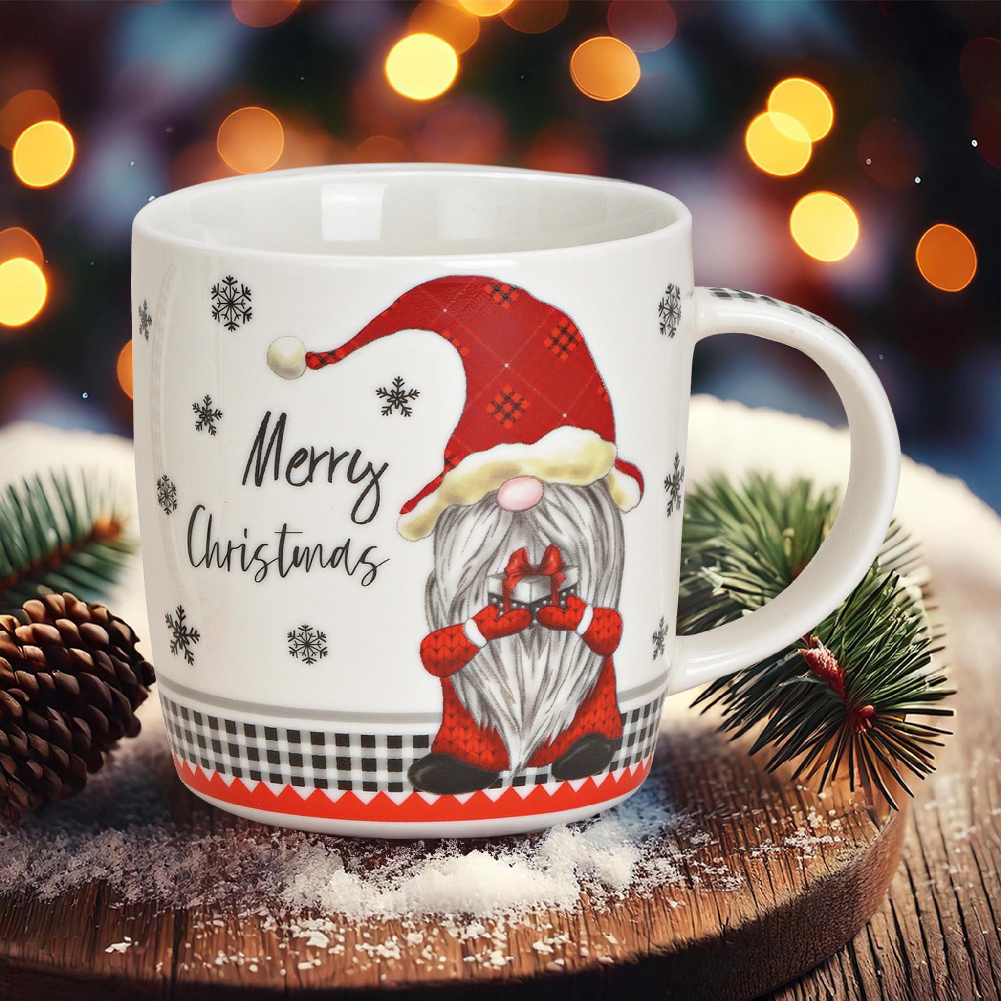 Matches21 - Tazas de café Merry Christmas, decoración navideña, gnomo gris y rojo, porcelana, 36 unidades, 12 x 9 x 8 cm, 340 ml