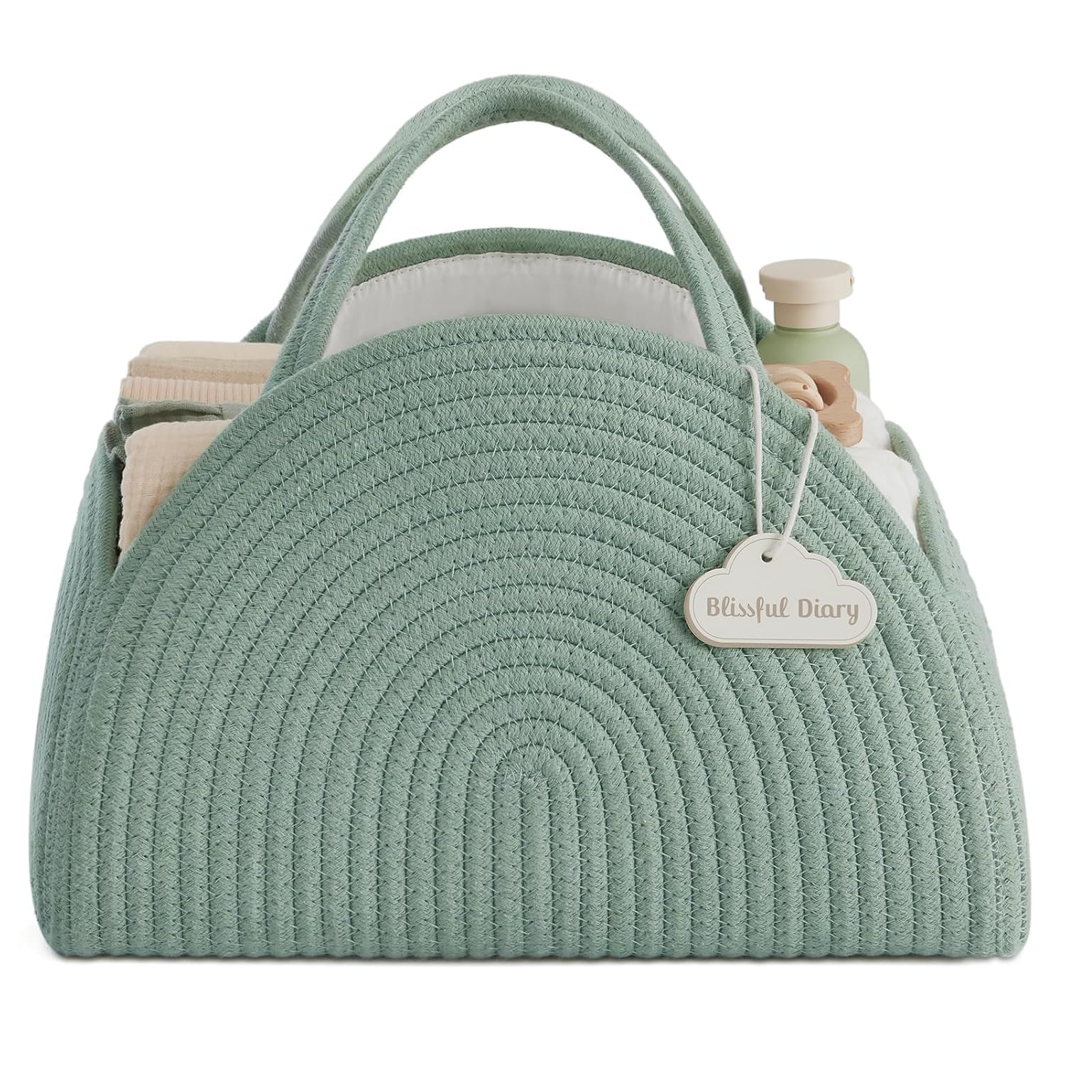 Caddy Organizzatore per Pannolini per Bambini, Caddy per Doccia Grande in Corda di Cotone per Neonati Ragazzi e Ragazze, Regalo per Lista di Bomboniere per Baby Doccia, Cesto di Cotone per