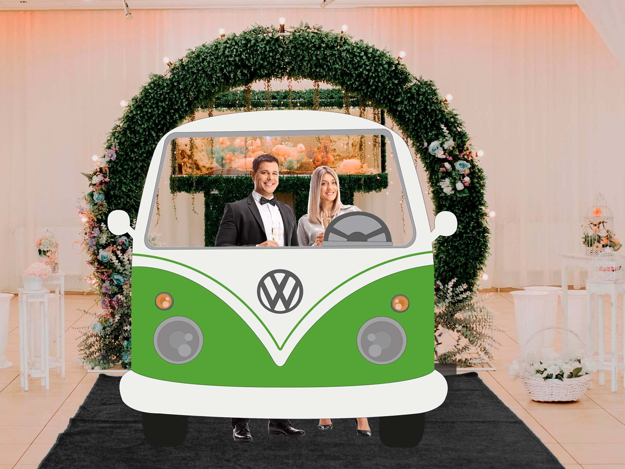 Oedim Photocall para Bodas en Cartón Furgoneta Verde 156x150cm | Photocall Furgoneta Verde | Photocall Económico y Original | Photocall Troquelado