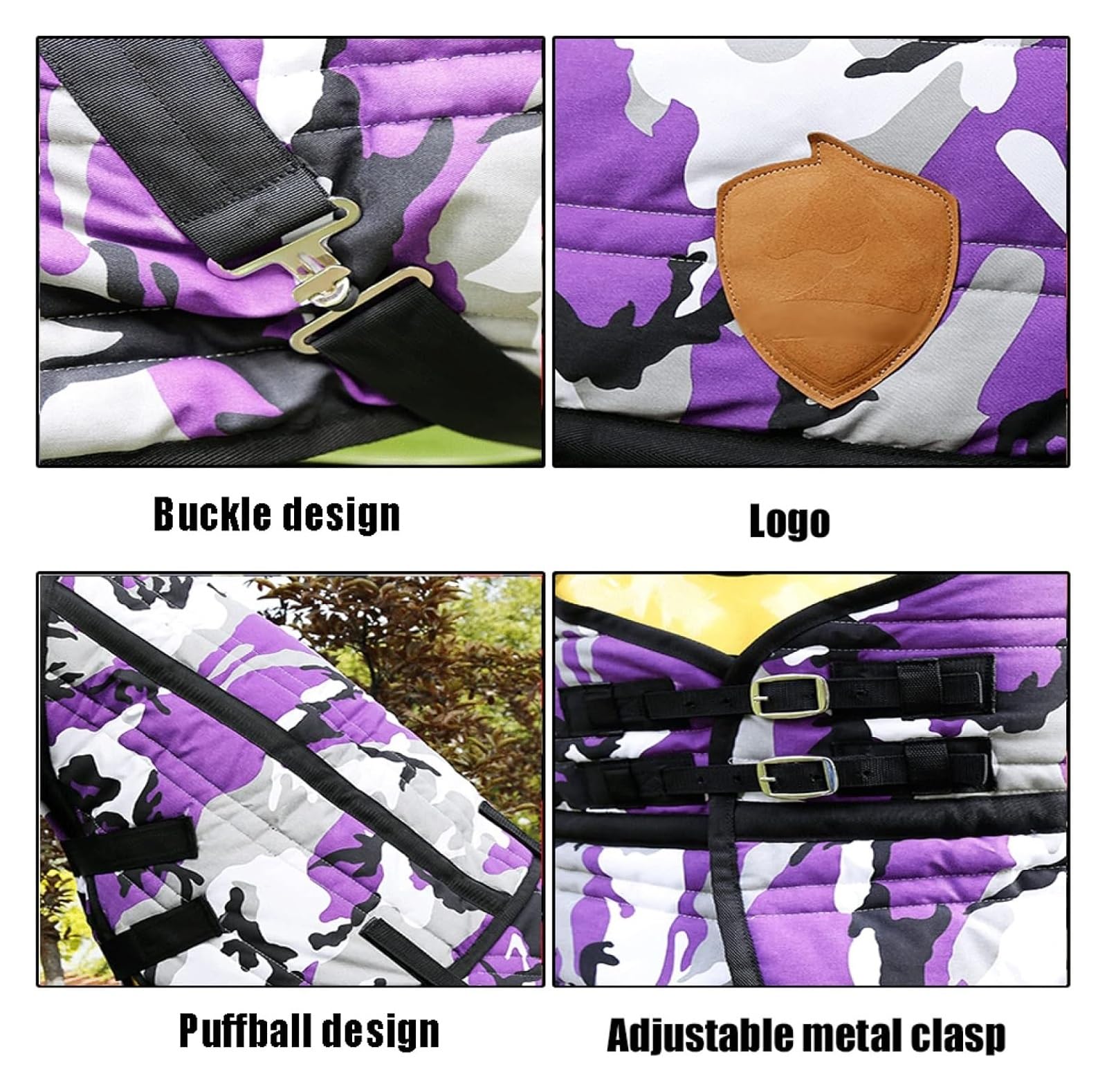 Manta de invierno ligera y transpirable Con cuello combinado impermeable camuflaje invierno manta de caballo con cuello desmontable térmica cómoda Mini manta de caballo duradera(XS)