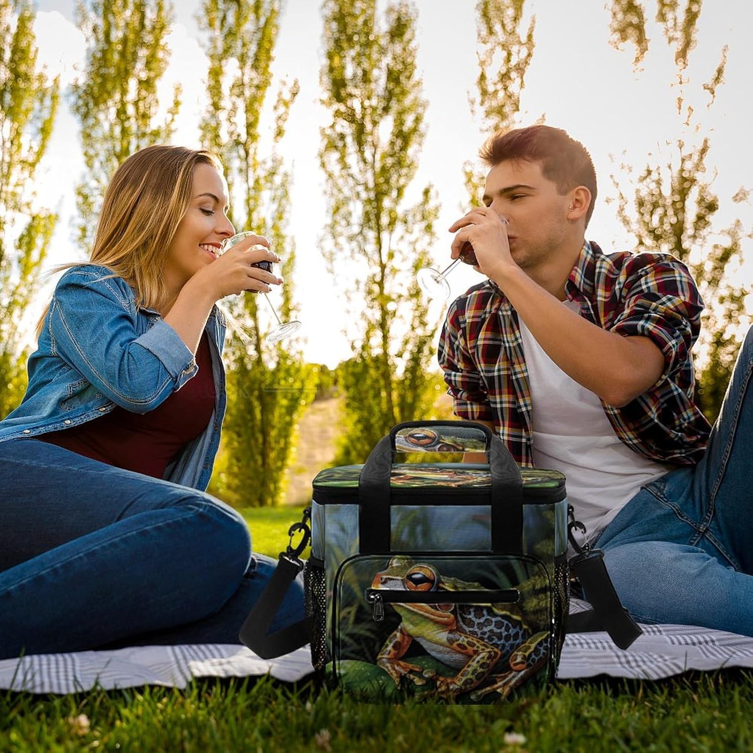 Camping Ice Pack, Tropical Forest Frog Print Cooler Bag, 22.5L Large Capacity Insulated Lunch Tote Bag for Outdoor, Picnic, BBQ, Travel, Work