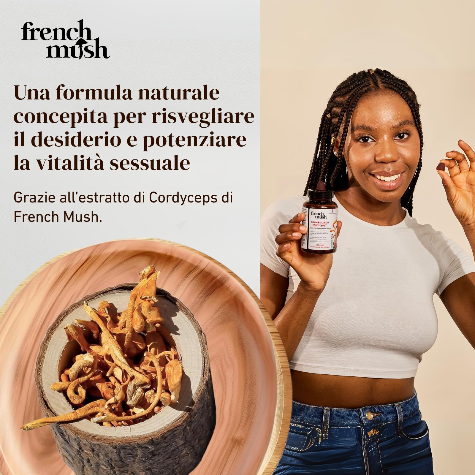 French Mush - Gummies Libido - Integratore Vitalità ed Energia - Cordyceps, Maca, Zafferano, Zinco - Supporto Libido, Performance ed Equilibrio Emotivo - 42 Gummies