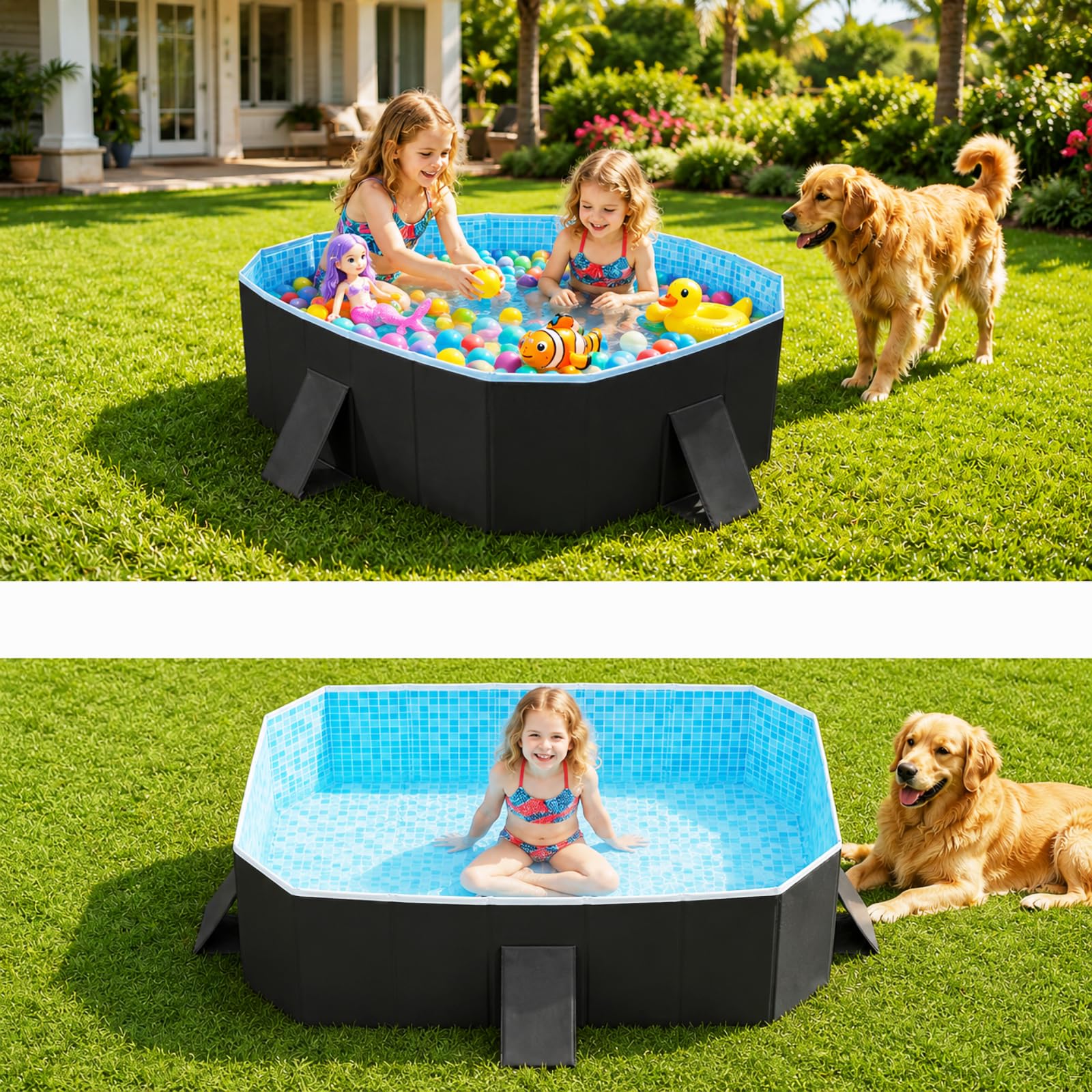 Japard Foldable Non-Inflatable Pool Small 61" Above Ground Kids Charcoal
