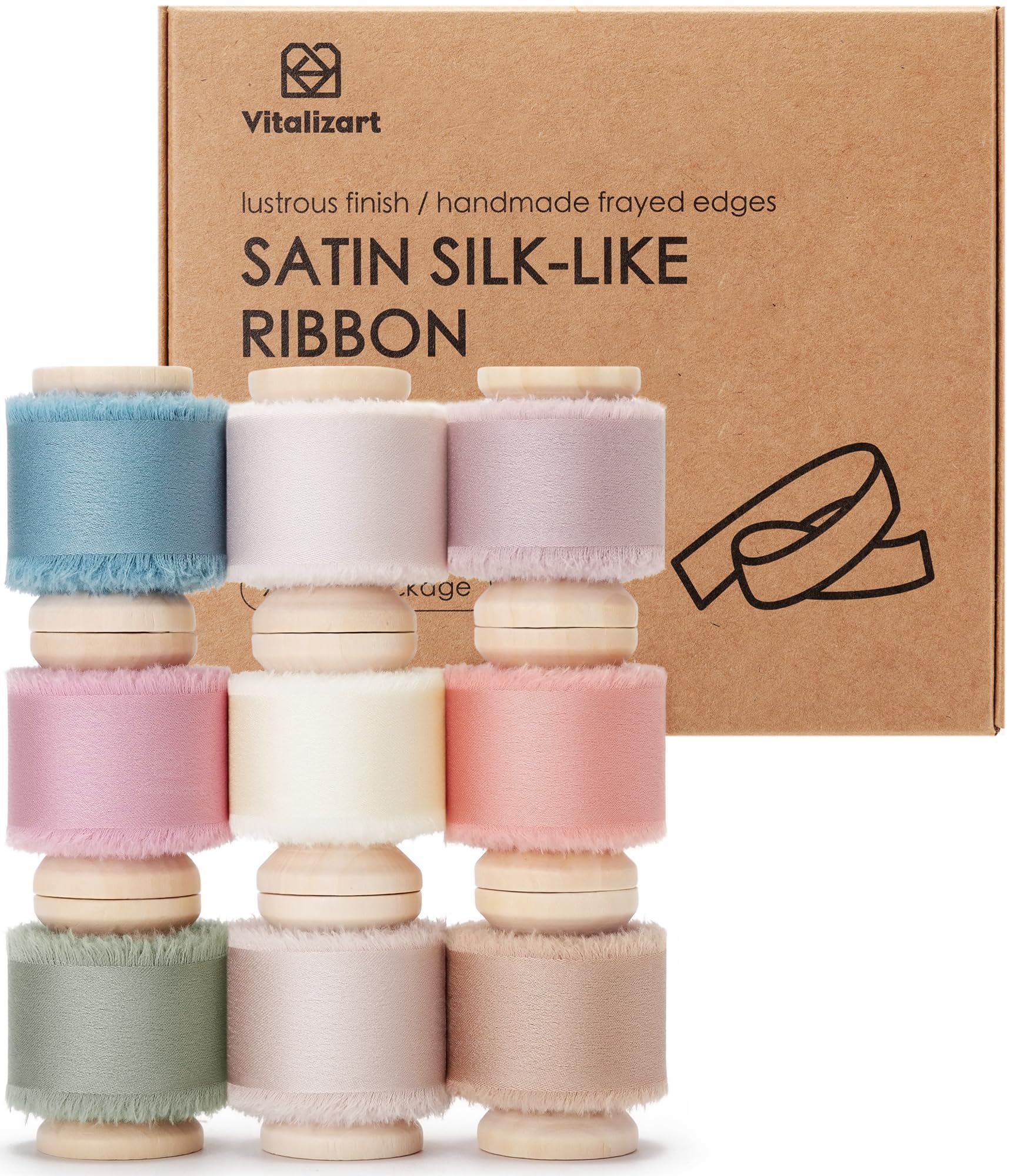 Vitalizart Silk Satin Ribbon 1" x 45 Yds Wooden Spool Assorted Bulk Pack