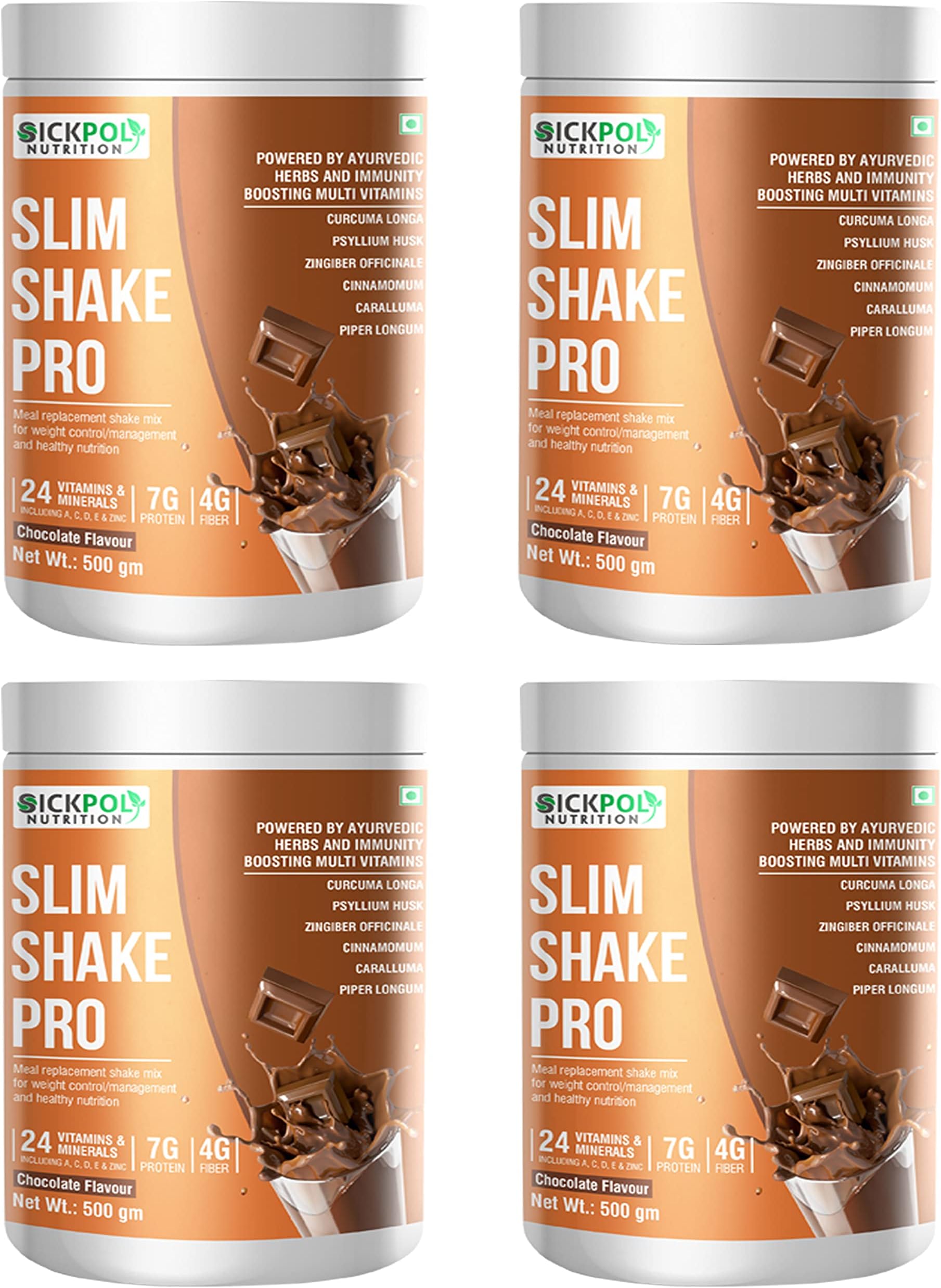 Slim Shake Pro Protein Powder-Meal Replacement Shake For Weight Control & Management-Sugar Free,Healthy,(7g Protien 4G fiber 24 Vitamins&Minerals) For Men & Women (Chocolate 4 Pack)