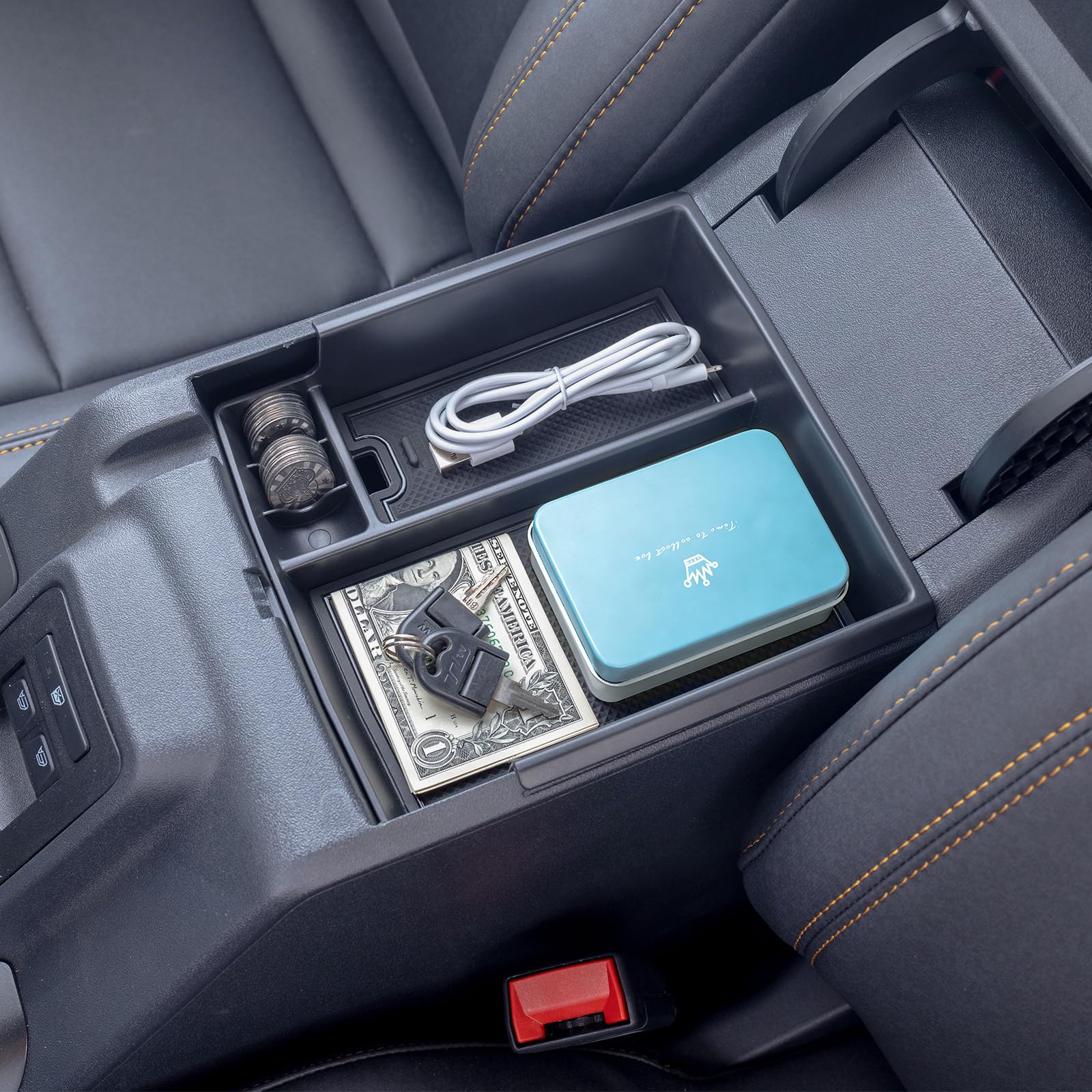 TOPINSTALL New Center Console Tray Compatible with 2021-2024 Ford Bronco Accessories, Full Size Bronco Armrest Storage Box Organizer ABS Plastic Black Insert (2/4 Door) (Not for Bronco Sport)