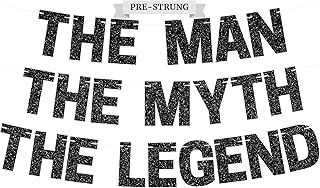 Pre-Strung The Man The Myth The Legend Banner - NO DIY - Black Glitter Banner For Men - Pre-Strung on 8 ft Strand - Birthday, Fathers Day, Retirement Party Decorations for Men. Did we mention no DIY?