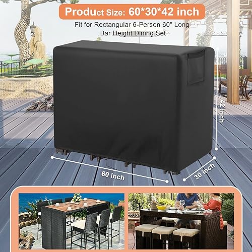 Miniatura 5 de TheElves Juego de comedor de altura de barra para exteriores, cubierta impermeable para 7 piezas de 60 pulgadas de largo, juego de comedor de mimbre