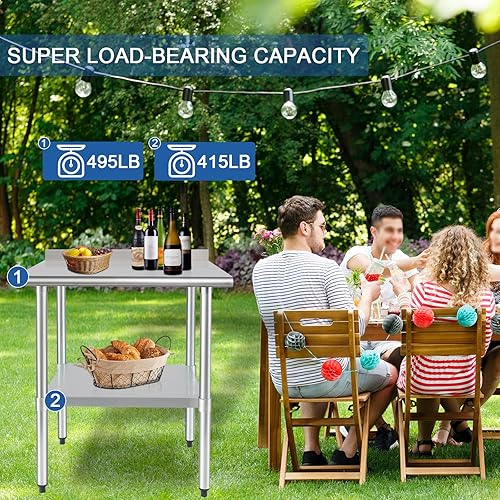 Miniatura 3 de HARDURA Mesa de trabajo y preparación de mesa de acero inoxidable, 24 x 36 pulgadas, NSF resistente con estante inferior y protector contra