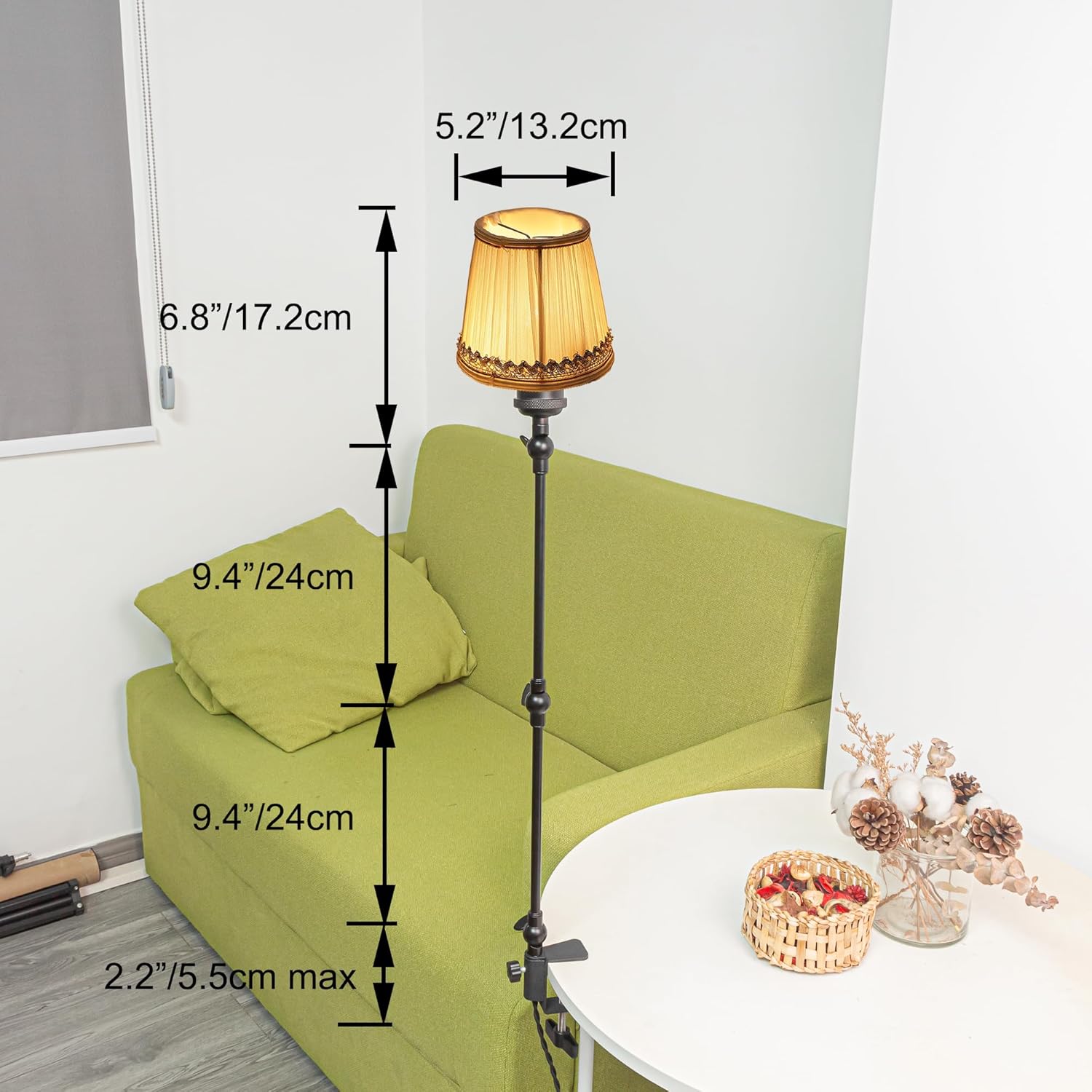 Kiven Plug-in Clamp Table Lamp, 1-Light Dimmable Swing Arm Desk Lamp with 8.2FT Plug in Cord, Decorative Clamp Lamp for Home Decor Bookshelf Bedside, Classic Linen Library Light(#806)