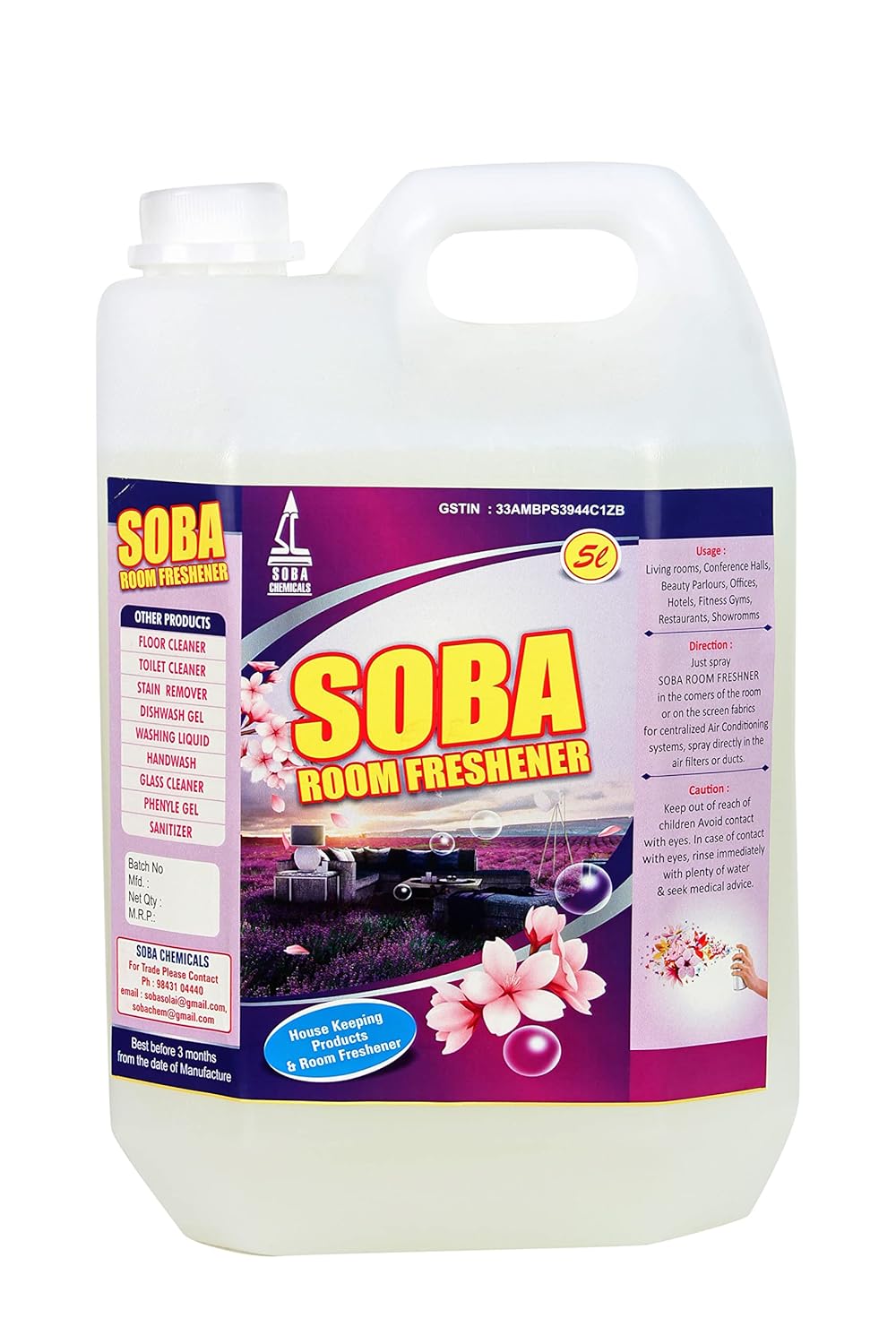 Soba Room Freshener Liquid Long Lasting Room Freshener for Home & Office 5 Liter (Rose