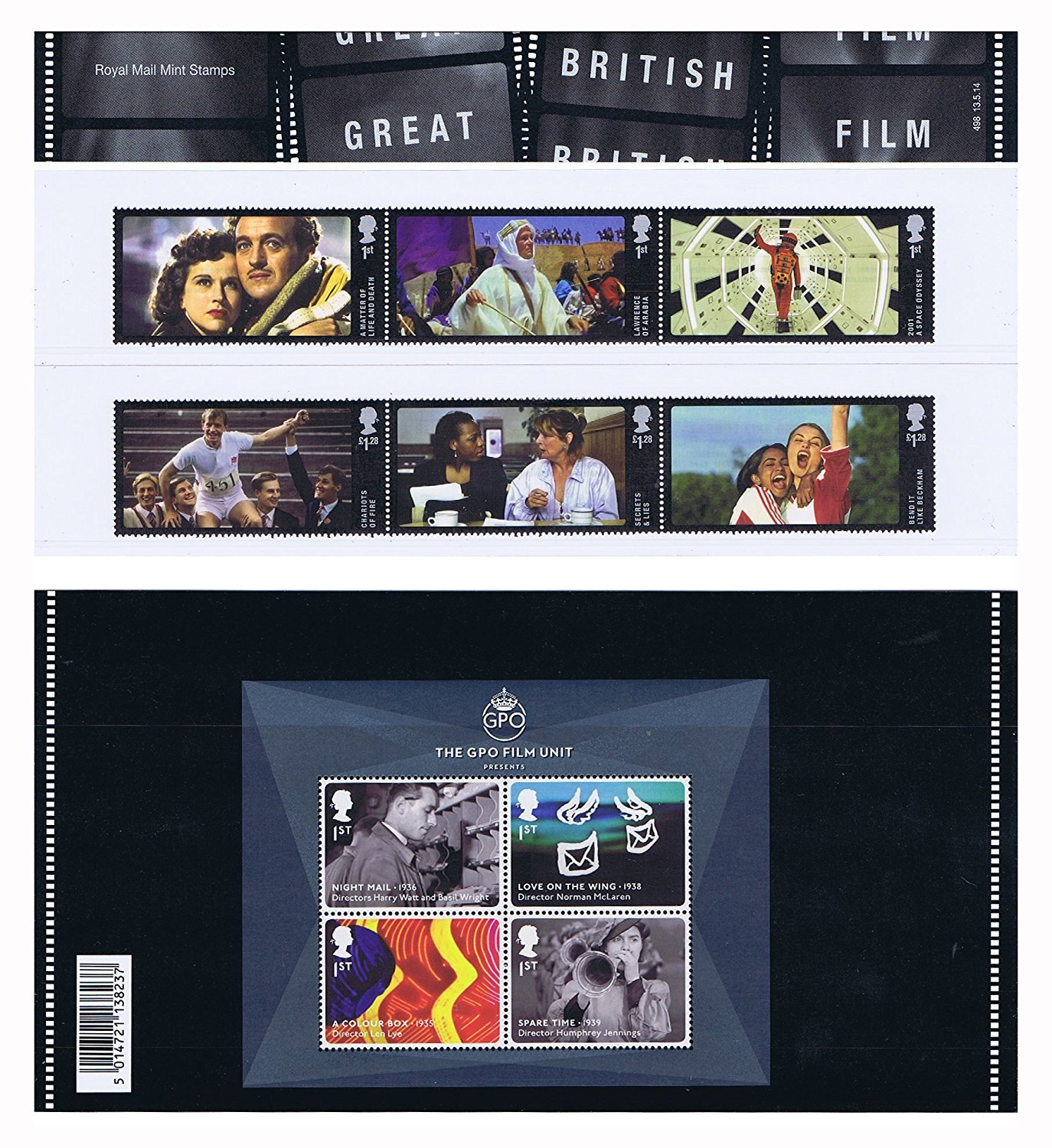 2014 Great British Film inc. M/S Presentation Pack No.498 - Royal Mail Stamps, Blue