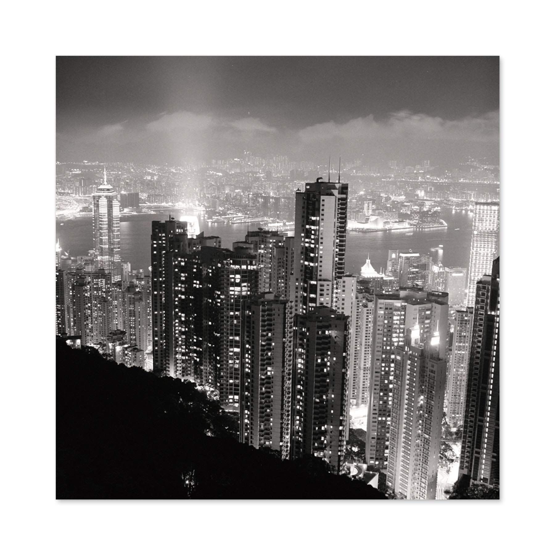 Artery8 Black White Hong Kong City Skyscrapers Photo Premium Wall Art Canvas Print 24X24 Inch
