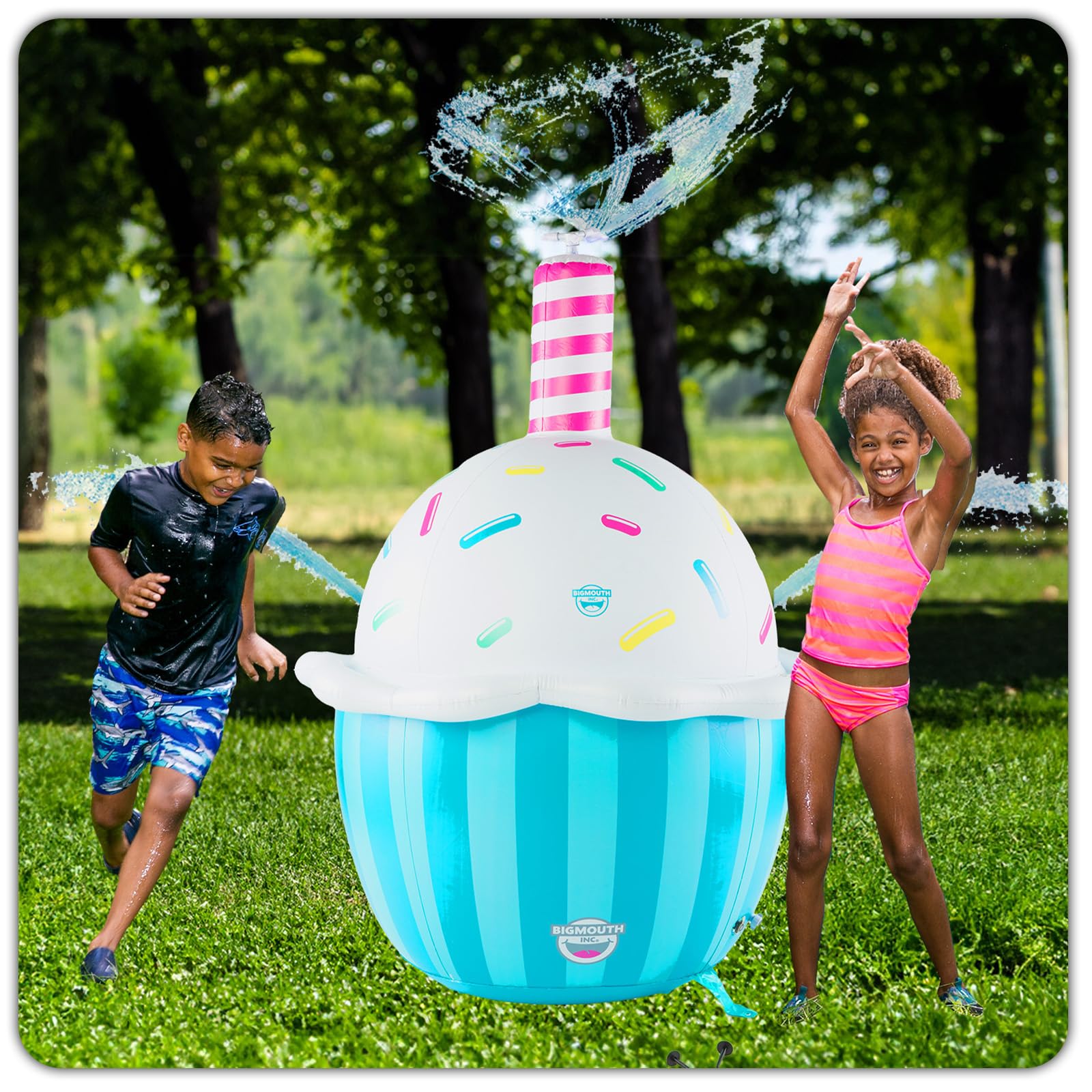 BigMouth Inc. Giant Inflatable Cupcake Sprinkler, Fun Summer Birthday Backyard Water Game & Splash Toy for Kids, 6 Feet Tall
