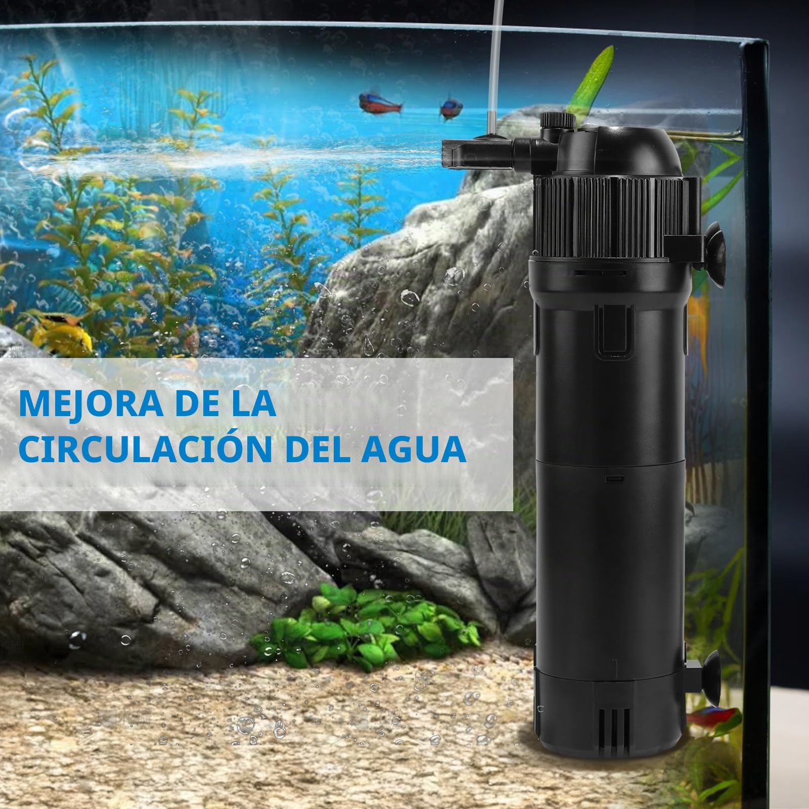 DBREAKS 5 en 1 Filtro Acuario Interno 650 L/h 6W con Lámpara UVC 8W y Temporizador, Filtro Pecera Ajustable para Acuarios 100-300 litros, Filtro Tortugas de Agua con Lampara UV