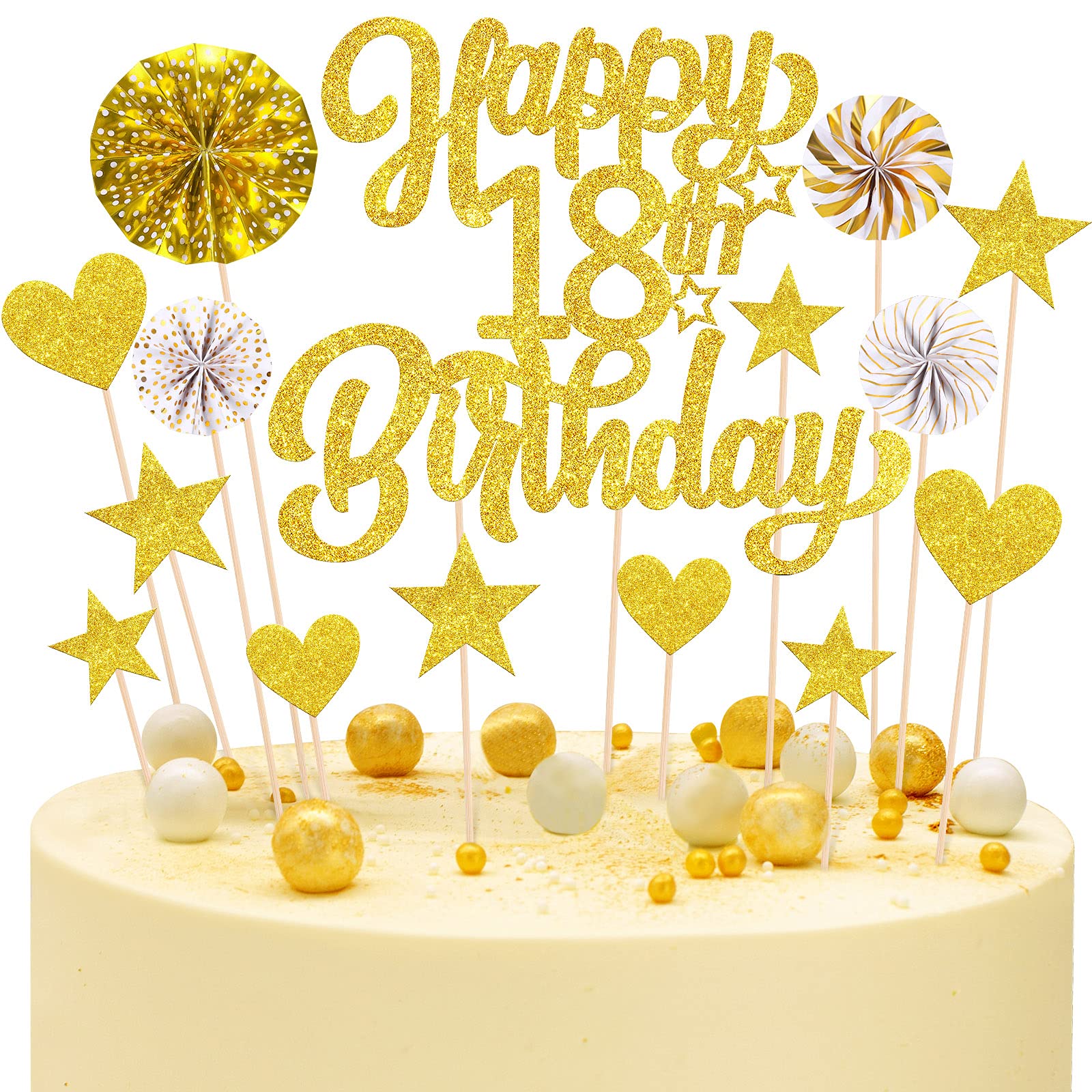 Buy ADXCO 25 Pieces 18th Happy Birthday Cupcake Toppers Gold Glittering