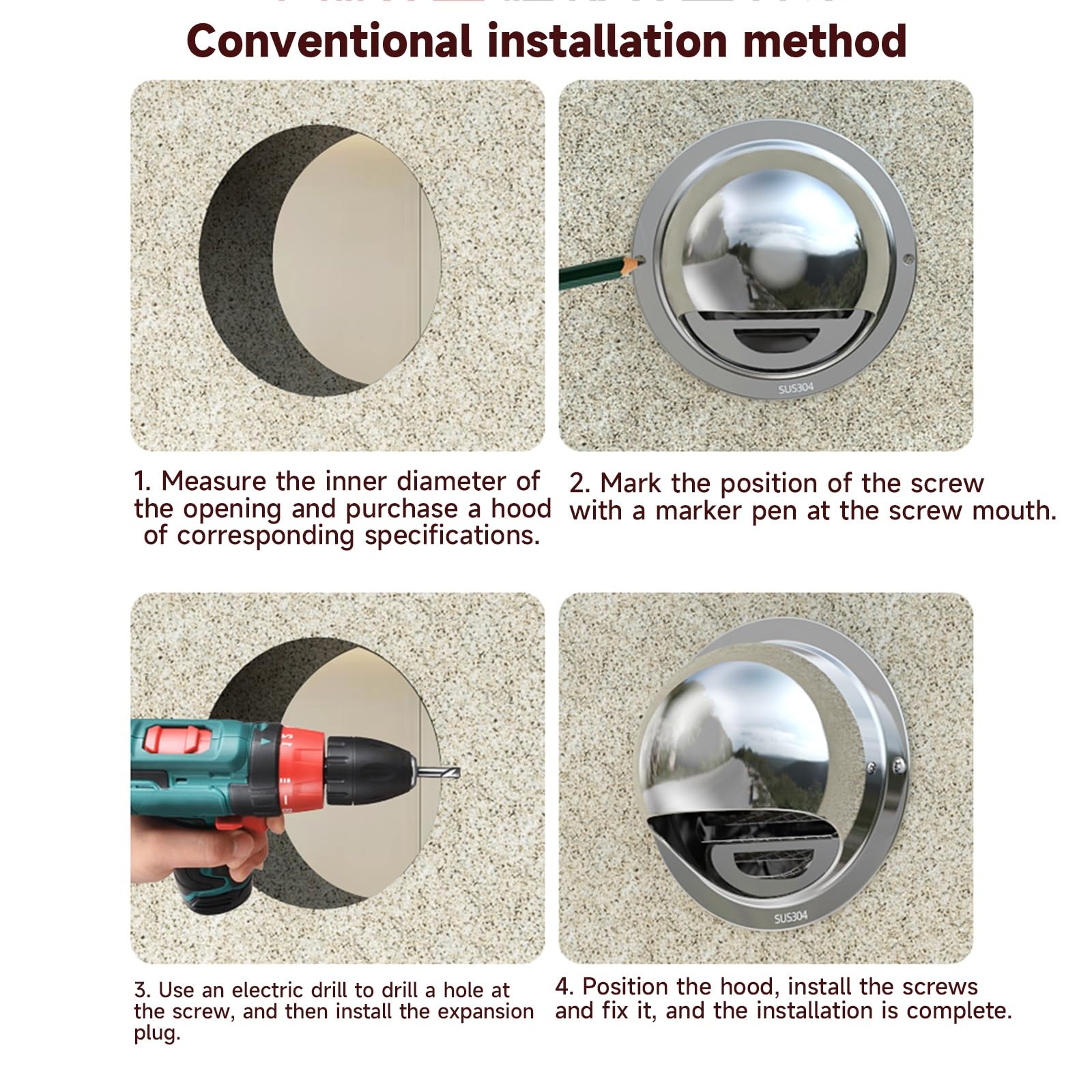 Grille de ventilation pour conduit d'évacuation 304 | Grille d'aération en acier inoxydable | Aération murale extérieure | Aération murale domestique | Convient aux climatiseurs | Résistante aux pet
