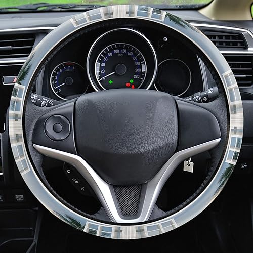 Miniatura 2 de Funda para volante de automóvil, puesta de sol de playa a través de ventanas de madera blanca, esponja elástica elástica para volantes, cubierta