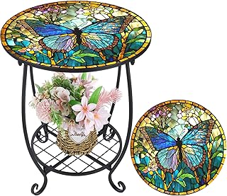Cinnvoice Outdoor Side Table Round Small Mosaic Patio Accent Indoor End ...
