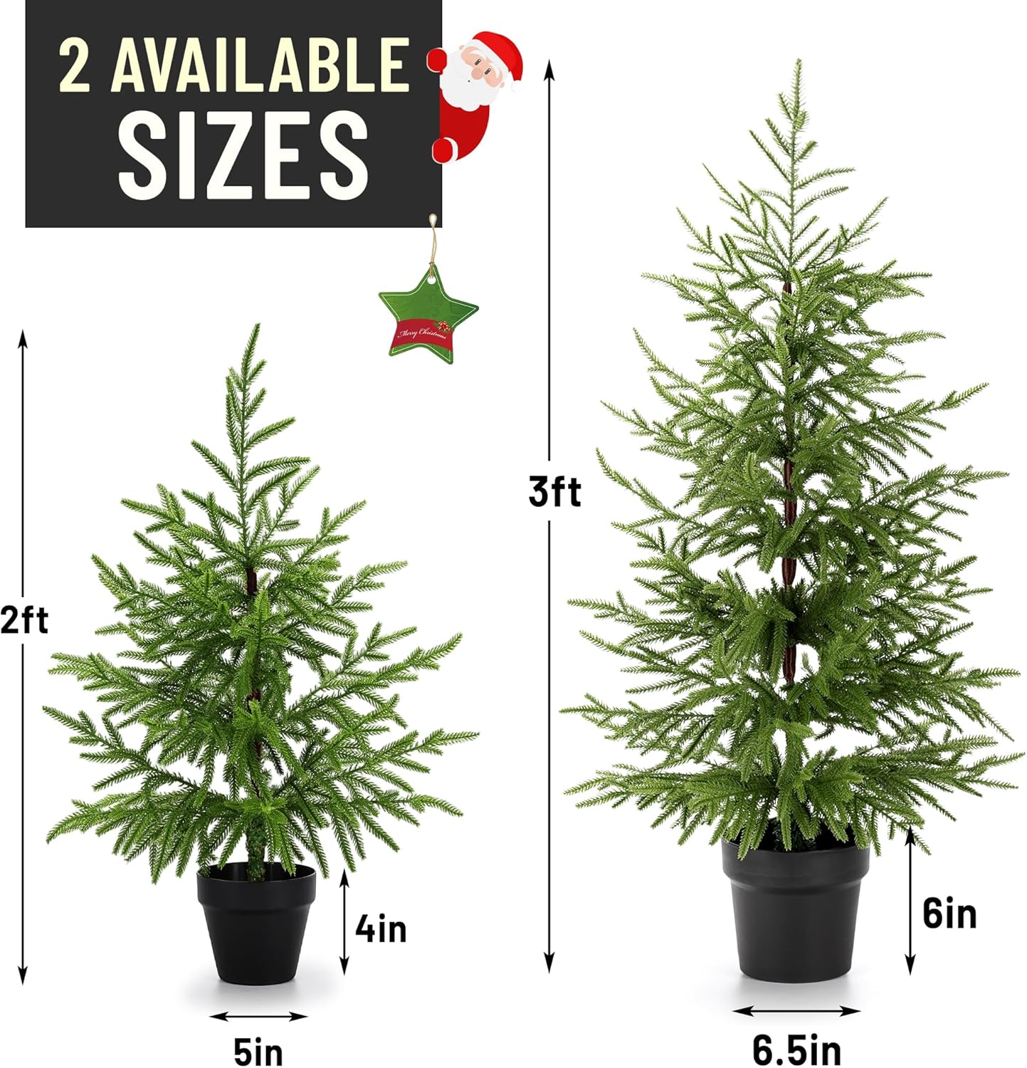 3ft Norfolk Pine Tree Artificial Potted Green Christmas Tree for Tabletop Front Porch Christmas Indoor Outdoor Decor (Green (3FT))