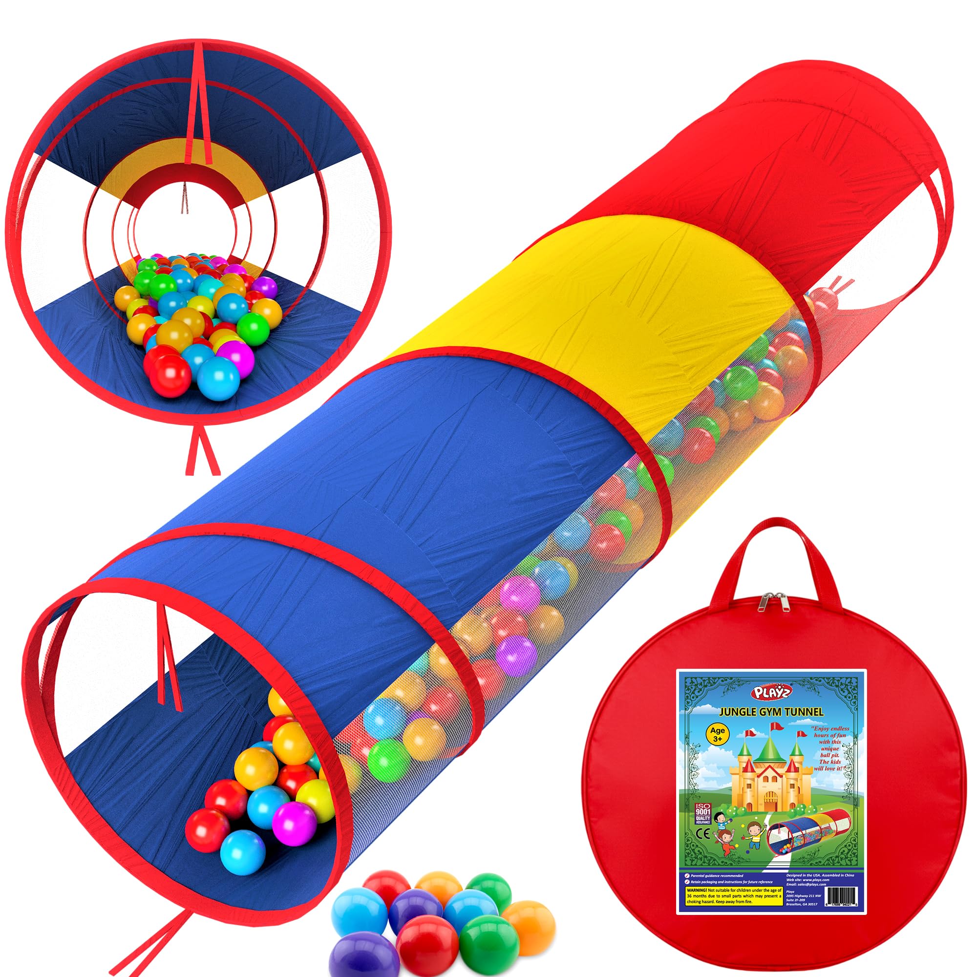 Playz Extra-Large Play Tunnel for Toddlers 1-3 Years – Pop-Up Baby Crawl Tube, Sensory Activity, Indoor & Outdoor Kids Toy, Collapsible for Easy