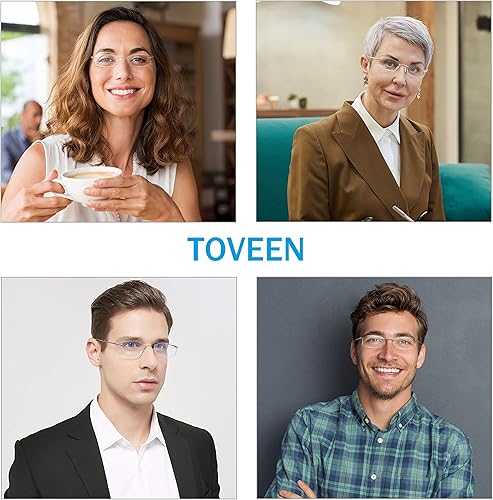 Miniatura 6 de Anteojos de lectura sin montura de titanio, bloqueo de luz azul, ultraligeros sin marco, bisagra de resorte con funda para hombres, 1 par plomizo