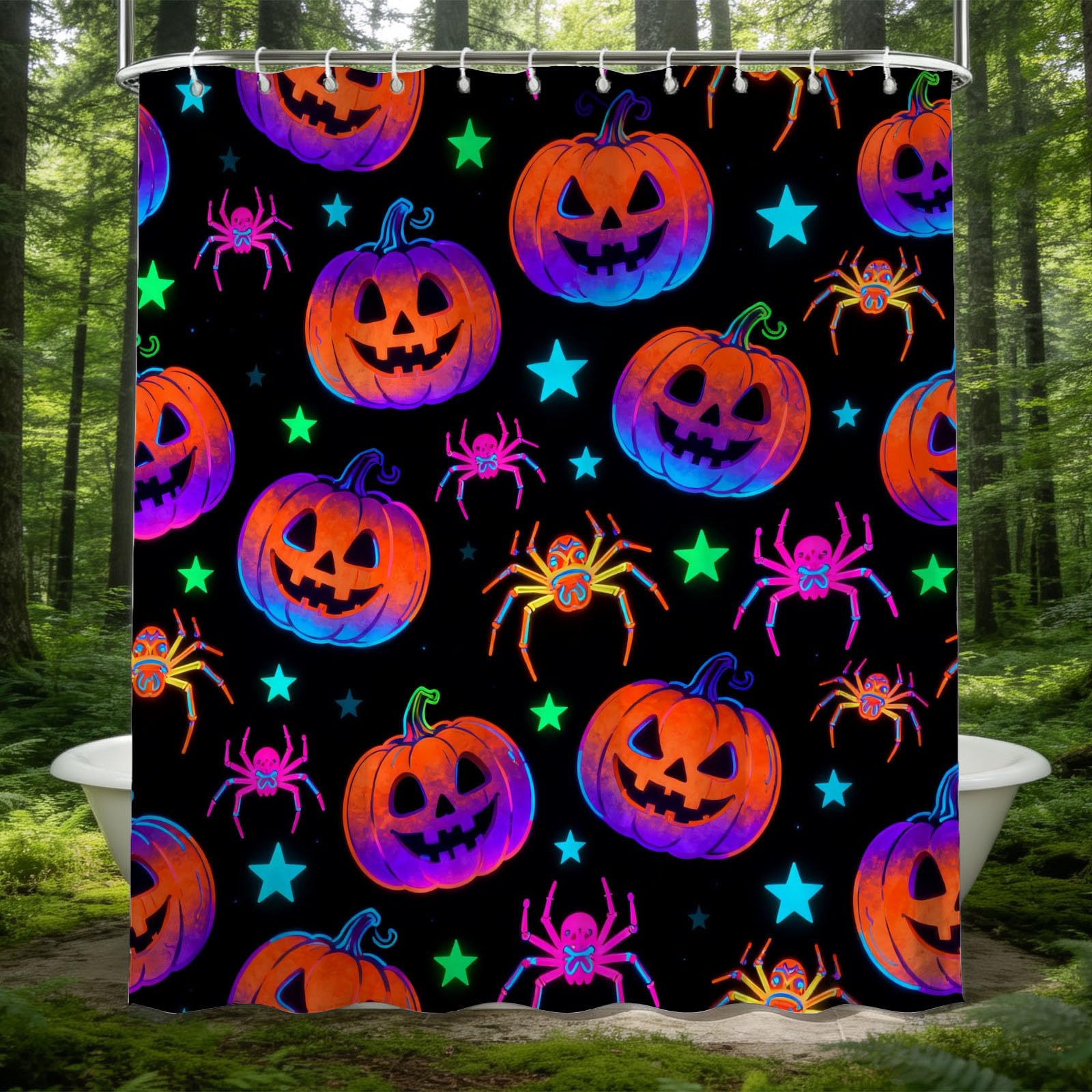 Hongduo 3D Multicolor Pumpkin Shower Curtain for Stalls Bathtubs Cute Lovely Bathroom Decor Shower Curtain Set Polyester Fabric Waterproof 180x180cm/71X71 Inch with Hooks