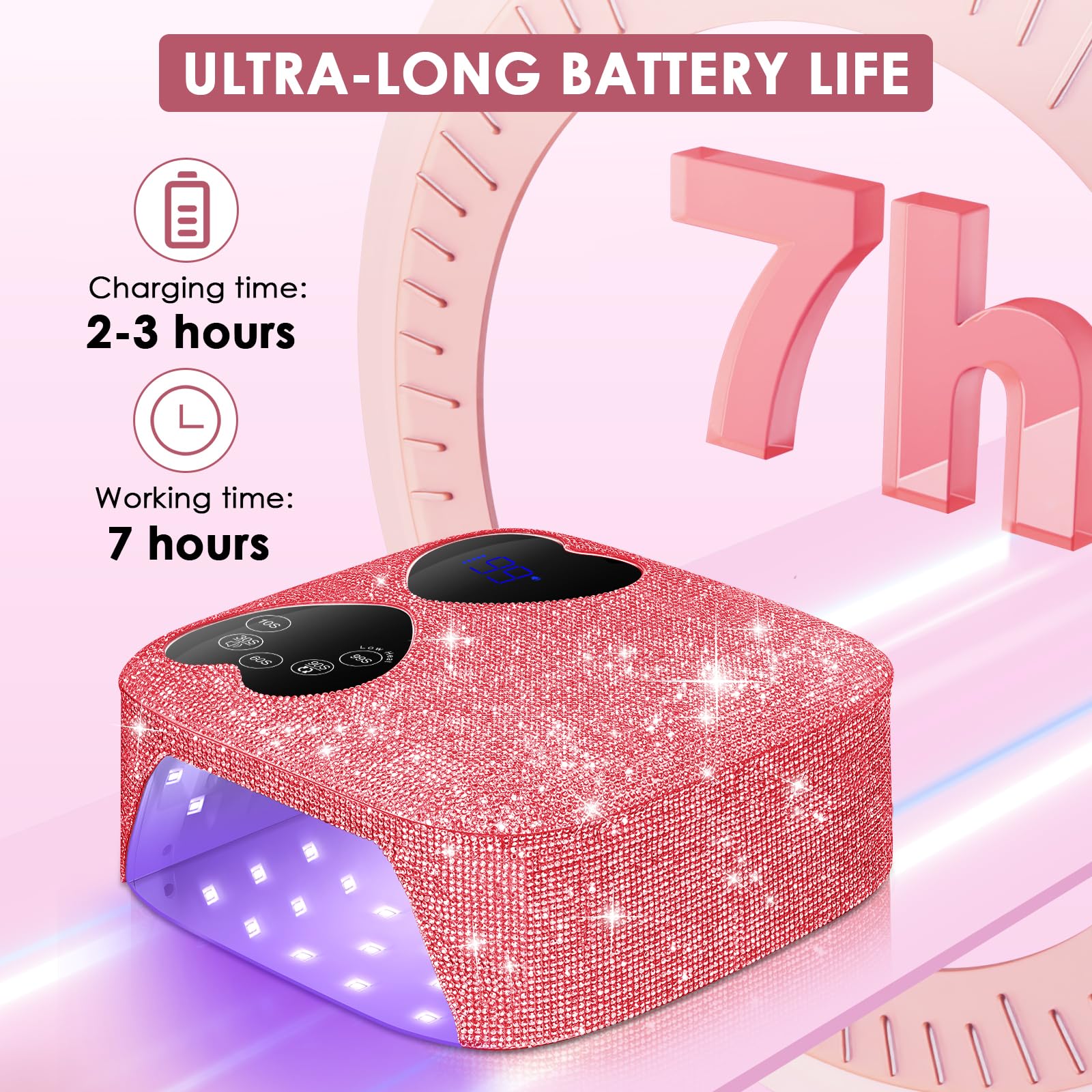 Lámpara LED UV de uñas inalámbrica, 80 W, recargable, para uñas de gel con 5 temporizadores y base de espejo, secador de luz de gel profesional, lámpara de curado de diamantes de imitación