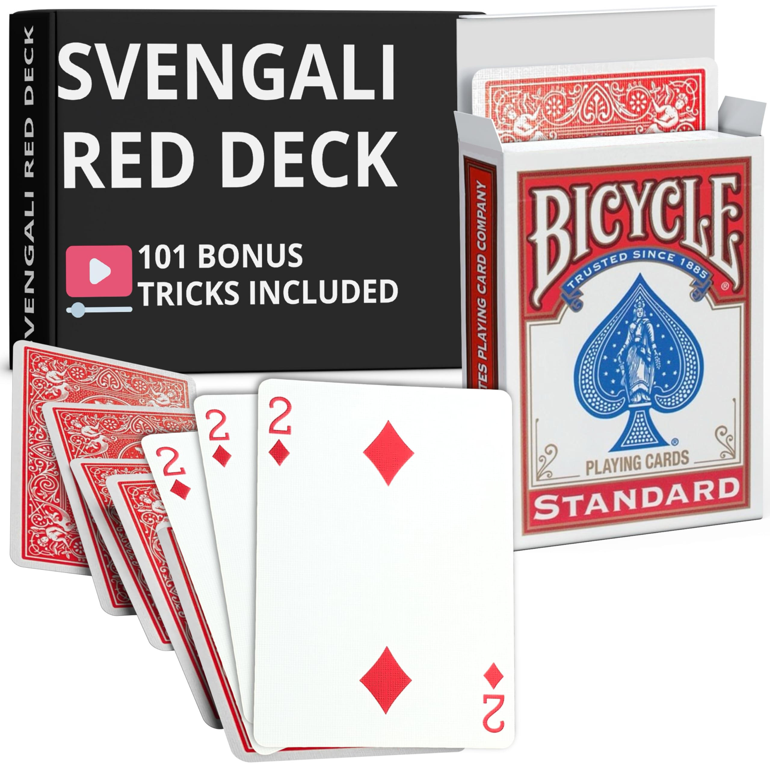 Ted's Sterling Magic Red Bicycle Rider Back 2 of Diamonds Svengali Deck