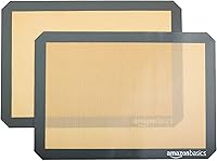 Amazon Basics Non-Stick Silicone Baking Mats Reusable Dishwasher Safe Heat Resistant 16.5x11.6 Inch 2-Pack Beige/Gray