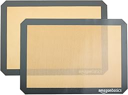 Amazon Basics Rectangular Silicone Baking Mat, 2 Pieces, Beige/Grey, 29.5 cm x 42 cm