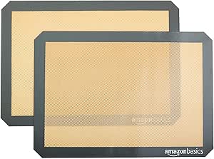 Amazon Basics Silicone Rectangular Baking Mat, Non-Stick Reusable Oven Bakeware, 16.5" x 11.6", New Beige/Gray, Pack of 2