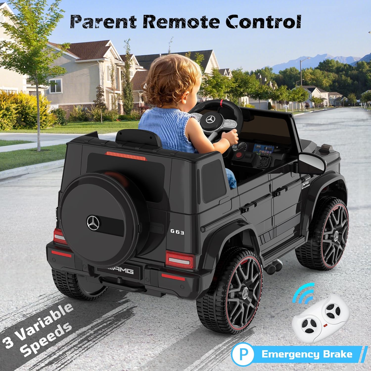 ANPABO Licensed Mercedes-Benz G63 Car for Kids, 12V Ride on Car w/Parent Remote Control, LED Headlights, Music Player & Horn, Soft Start, Low Battery Prompt, Kids Electric Vehicle, Black