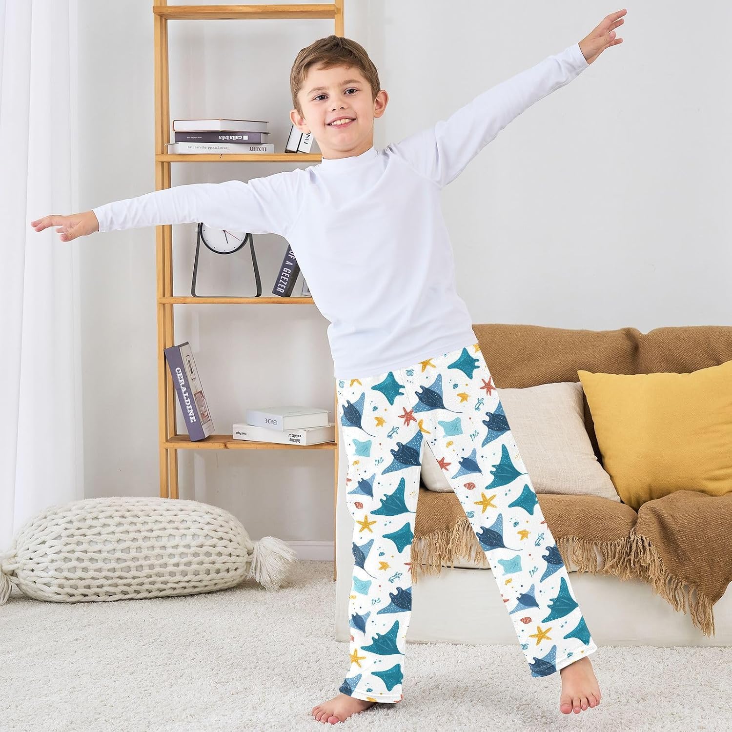 visesunny Manta Rays Star Boys Pants for Kids Fleece Bottoms Long Jogger Pants Trousers with Pockets Size 6-14Y