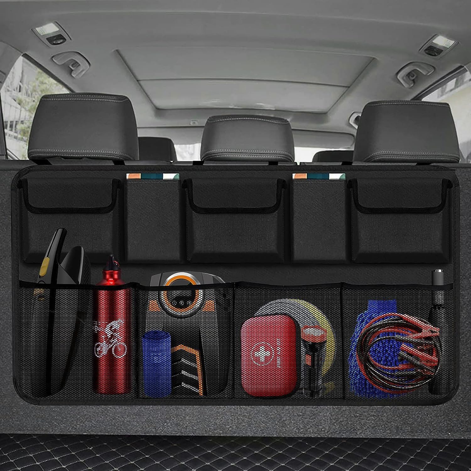 Odluzy Back Seat Trunk Organizer, Space Saving Car Trunk Storage Organizer, Backseat Hanging Organizer with 9 Large Storage Bag Super Capacity for SUV, Truck, Van (Black)