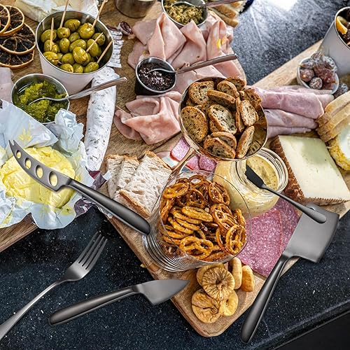 Miniatura 4 de Juego de 8 cuchillos de queso negro con cuchillo de comedor, tenedor, cuchara de acero inoxidable, multifuncional, utensilios de cocina, utensilios