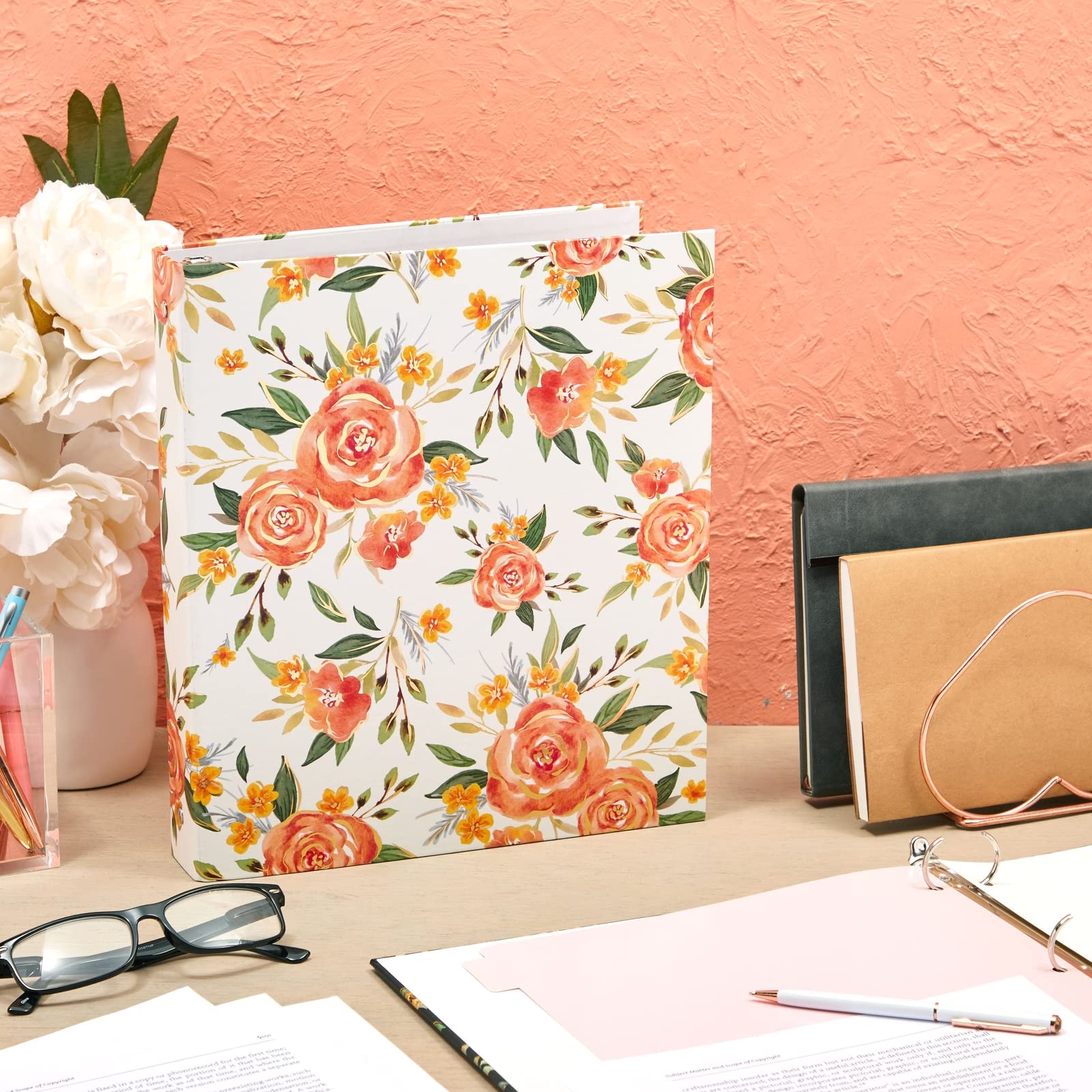 Floral Classeur à 3 anneaux avec anneaux de 3,8 cm, capacité de 250 feuilles (26,7 x 30,5 cm, lot de 2)