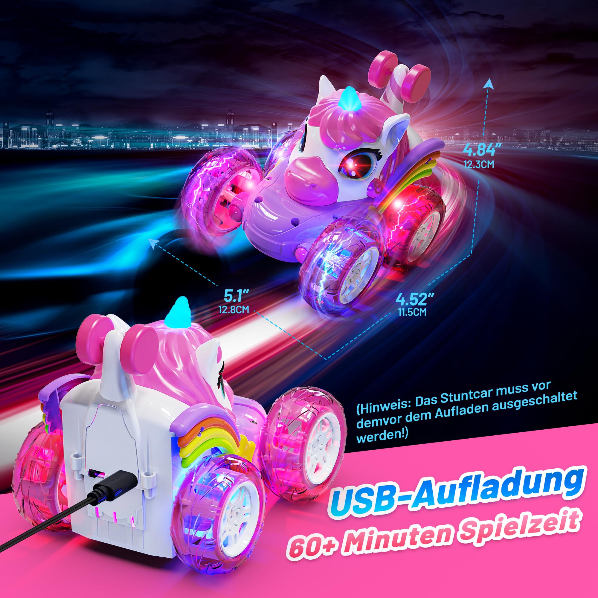 Hot Bee Ferngesteuertes Auto Mädchen ab 3 4 5 6 Jahre, Auto Spielzeug ab 3 4 5 6 Jahre Mädchen, Einhorn Geschenk Mädchen 3-6 Jahre