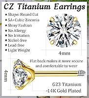 Vista 63 de G23 Titanium Earrings 5A+Cubic Zirconia Flat Back Stud Earrings 14K Gold Hypoallergenic Nap Earrings 2-5MM Tiny Handmade Cartilage Stud Earrings for