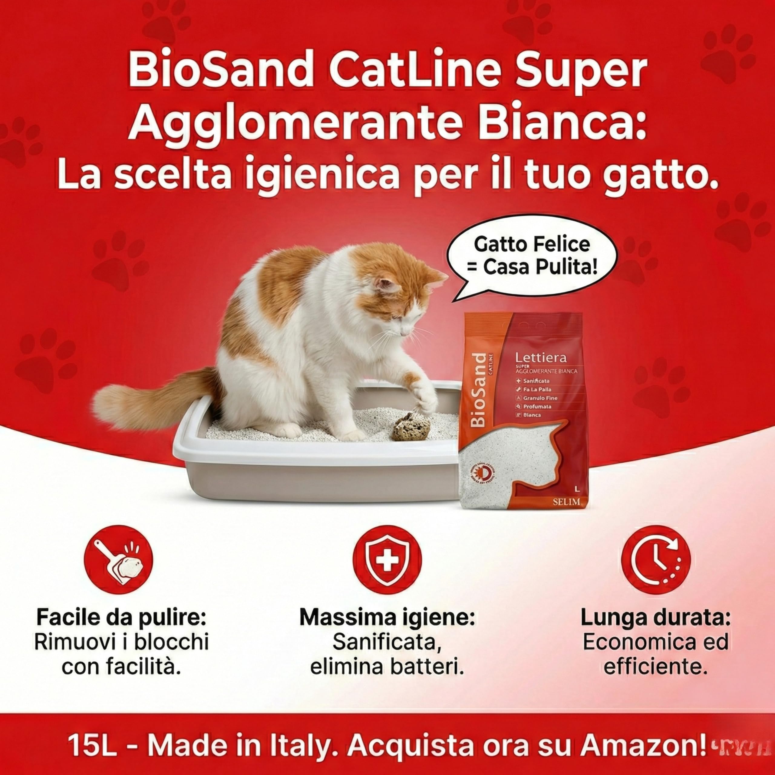 OFFERTA 2 Confezioni BioSand Lettiera Gatto Super Agglomerante Bianca - 15L - Sabbia Bentonite Naturale Sanificata e Profumata al Talco - Granulo Fine, Massima Igiene e Controllo Odori.