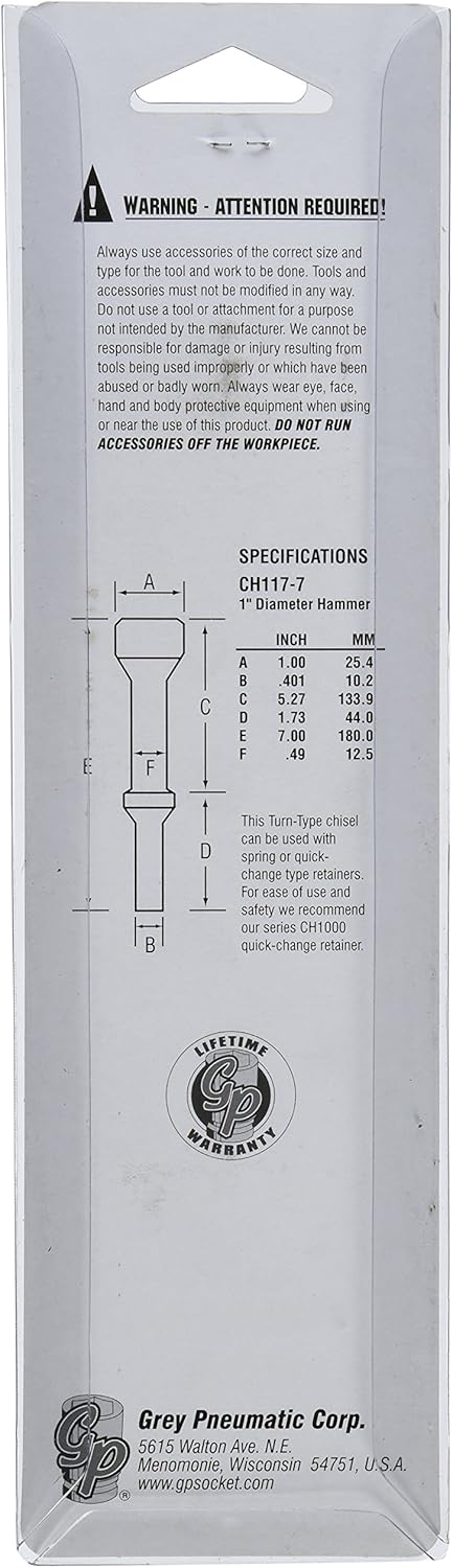 Grey Pneumatic (CH117-7) 7" Length 1" Diameter Hammer