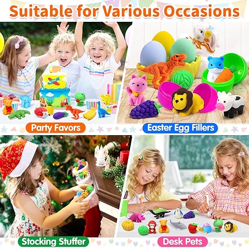 Miniatura 8 de Arscniek Paquete de 40 gomas de borrar 3D para rompecabezas de animales y alimentos para niños, gomas de borrar de lápiz mini desmontables