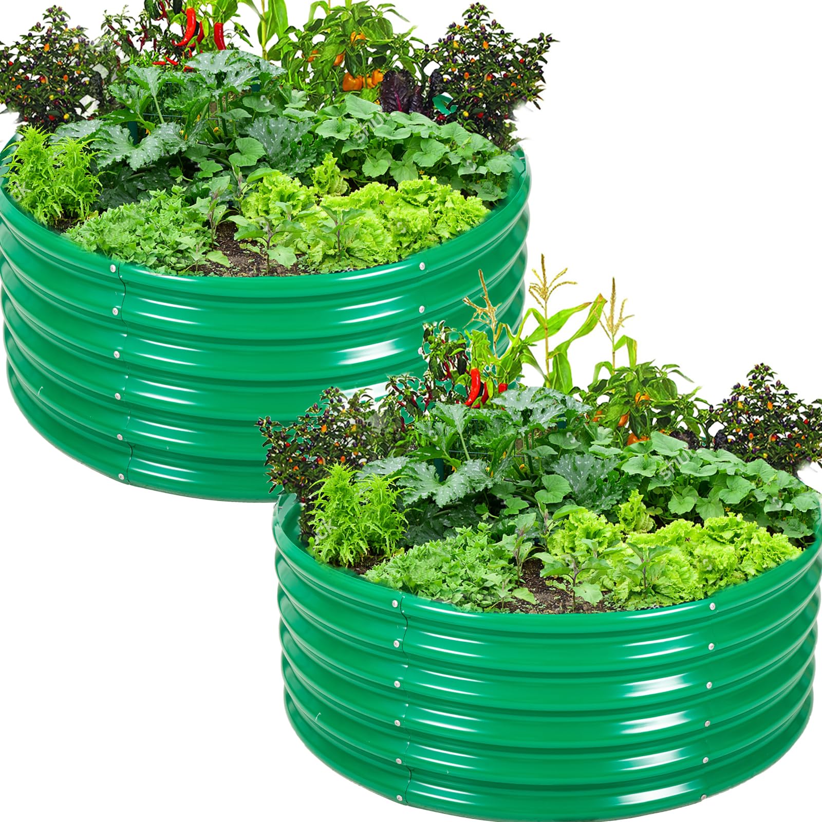 FORTUNO 2Pcs 3X3X1.5 Ft Round Galvanized Raised Garden Bed Kit